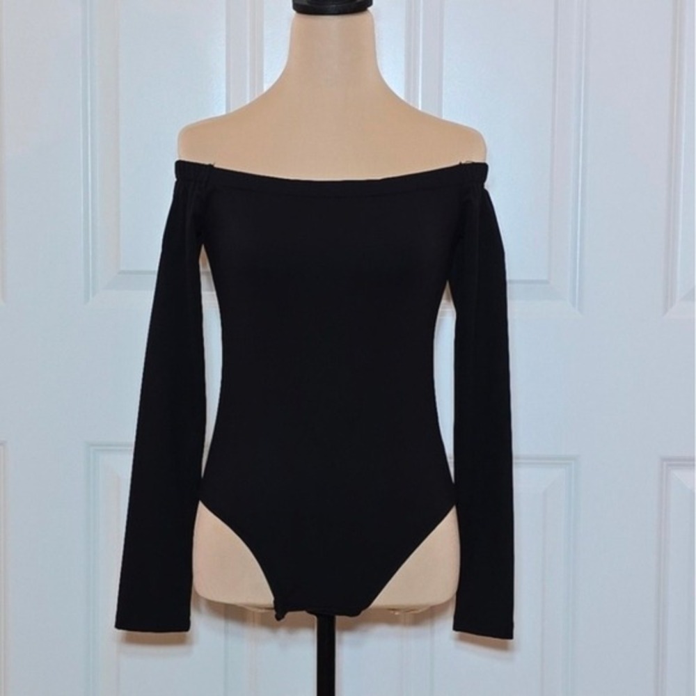 Ampersand Avenue Womens Black Off The Shoulder Long Sleeve Bodysuit Large L - Picture 2 of 8